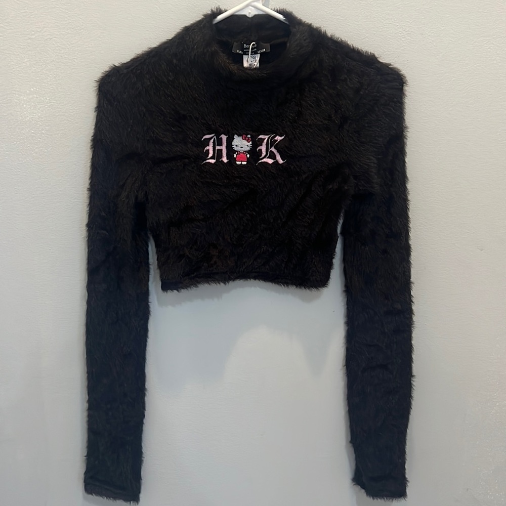 Bershka brand imported from Spain. Hello kitty, furry, long sleeve,crop top.